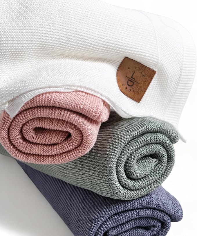 Dua 100% Tencel Baby Blanket 30x40 in, Grey Blue, Oeko-Tex Certified, Silky Soft Knit, Thermal-Regulating Swaddle and Receiving Blanket for Newborns