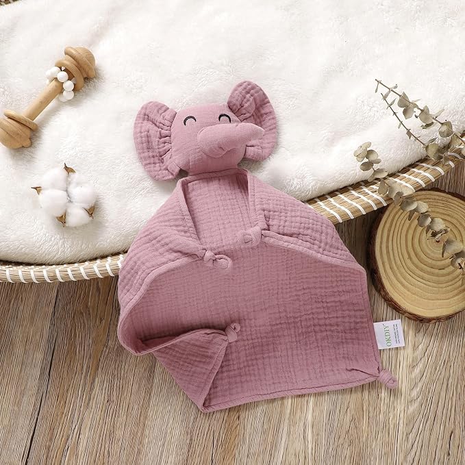 Organic Elephant Loveys for Babies,Muslin Baby Security Blankets for Babies,Soft Elephant Baby Snuggle Animals for Newborn,Newborn Baby Gift,Baby Gift for Boys and Girls (Violet)