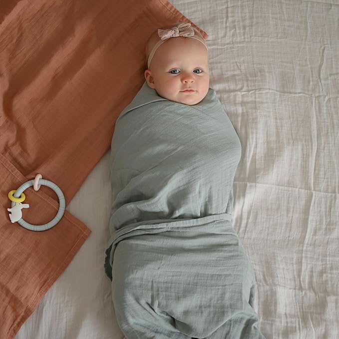POMISO Muslin Swaddle Blankets for Boys & Girls, Newborn Receiving Blankets, 4 Pack Soft Breathable Baby Swaddles, Large 47x47 Inches, Acorn & Earthy Colors