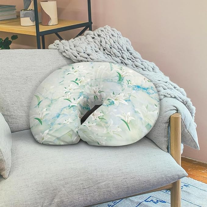 White Flowers Feeding Pillow Cover Floal Breastfeeding Slipcover for Newborn Girls Boys Soft Nursing Pillow Case U-Shaped Pregnancy Pillow Cover-Green