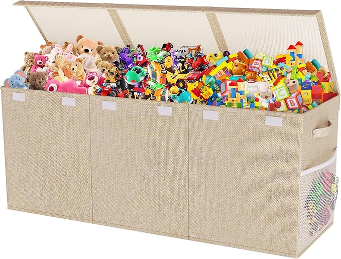 Mabahoo Extra Large Toy Box, Collapsible Sturdy Kids Toy Chest for Boys, Girls, 40"x14"x16" Storage Organizer Toddler Storage Bins with Lids, Toybox Basket for Living Room, Bedroom, Nursery, Beige