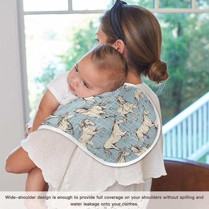 Muslin Burp Cloths for Baby Boys and Girls - 4-Pack Ultra Absorbent Beige Horses Muslin Washcloths, Newborn Towel, Milk Spit Up Rags, Burp Cloth Bib for Unisex, 22 x 11 Inch
