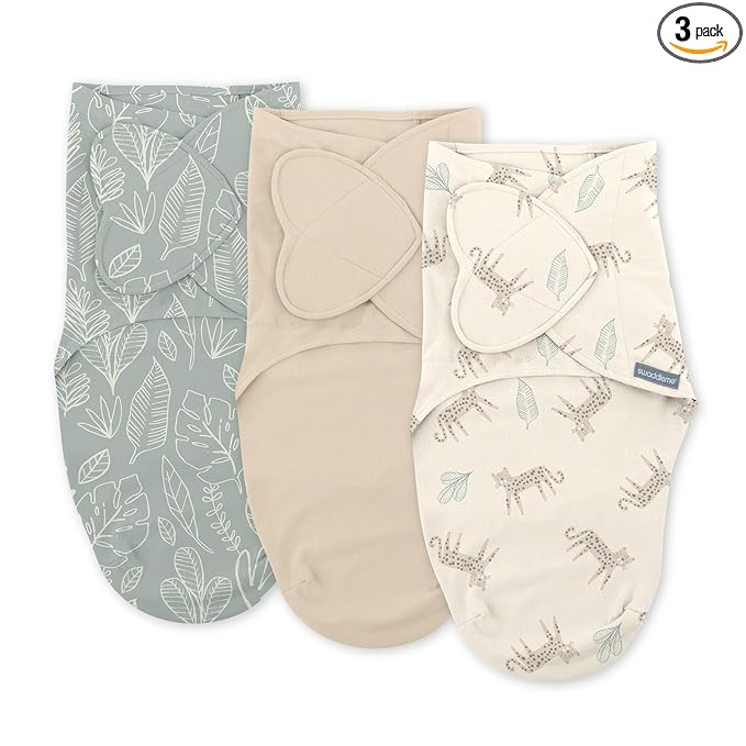 SwaddleMe by Ingenuity Monogram Collection Baby Swaddle, 100% Cotton, Improves Sleep & Calms Startle Reflex, 0-3 Months, Pocket Fold Design for Easy Changes, 1.0 TOG, 3-Pack - Born Free