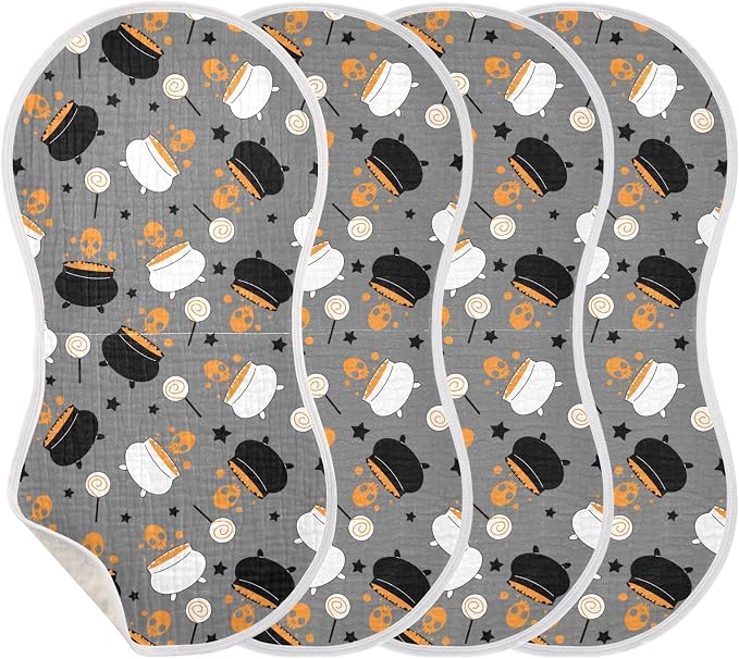 vvfelixl Baby Burp Cloths Halloween Witch Cauldron Baby Newborn Cotton Burping Cloths Set Baby Washcloths 4 Pack