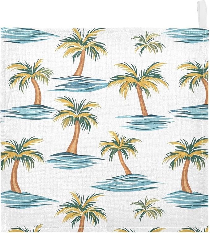 vvfelixl Beach Palm Trees Baby Burp Cloths Baby Muslin Washcloths for Boys Girls Cotton Babys Face Towel for Newborn Infants Soft and Absorbent 11.8 X 11.8 in, 5 Pack