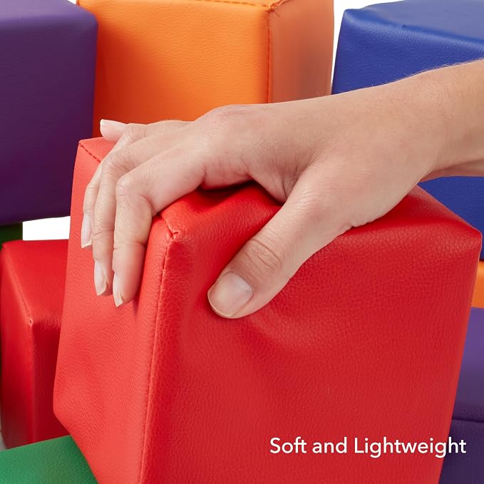 Casafield Toddler Foam Building Blocks (12-Piece Set), 5.5" x 5.5" Soft Play Colorful Kids Stacking Cubes for Daycare, Nursery, Preschool