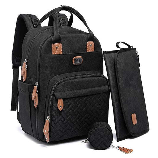Dikaslon Diaper Bag Backpack with Portable Changing Pad, Pacifier Case and Stroller Straps, Large Unisex Baby Bags for Boys Girls, Multipurpose Travel Back Pack Moms Dads, Black