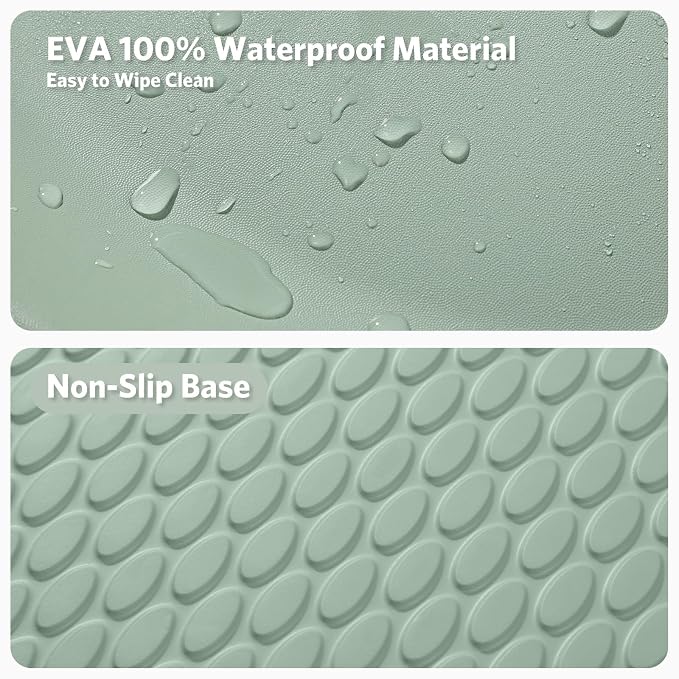 Baby Changing Pad Waterproof in EVA Foam, Baby Changing Mat Wipeable Baby Changing Table Pad, Adjustable Safety Belt & Non-Slip Base, for Diaper Changes & Massage, Fits Dresser/Changing Table - Sage