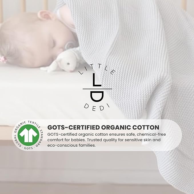 100% Organic Cotton Baby Knitted Blanket with Gift Box - Soft Toddler, Crib, Stroller Blanket - Neutral Swaddle and Receiving Blanket for Newborns, 30"x40", Harbor Mist