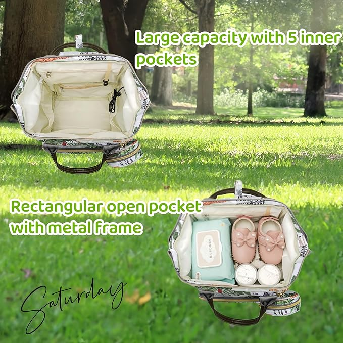 Tropical Rainforest Diaper Bag Backpack,Animal Nappy Backpack with Coin Bag USB Charging Port Stroller Straps and Insulated Pocket For Women/Mom/Travel (Animal Pattern)
