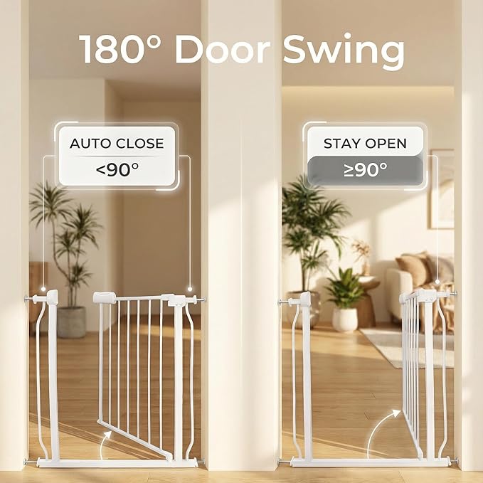 Heavy Duty Baby & Dog Safety Gate, Extra Wide 85.8-90.5 Inch,White Metal, Tension Mounted No Drilling Pet Gate for Large Openings
