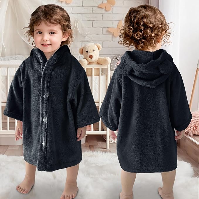 VOOVA & MOVAS Toddler Hooded Poncho Towel with Bear Ear, 0-24Months | 100% Cotton, Ultra-Soft & Absorbent | Gentle for Sensitive Skin, Bath, Pool & Beach Towel | Newborn, Navy