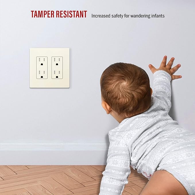 ENERLITES Screwless Decorator Wall Plates Child Safe Outlet Covers, Size 2-Gang 4.68" H x 4.73" L, Polycarbonate Thermoplastic, SI8832-LA-10PCS, Glossy, Light Almond (10 Pack)