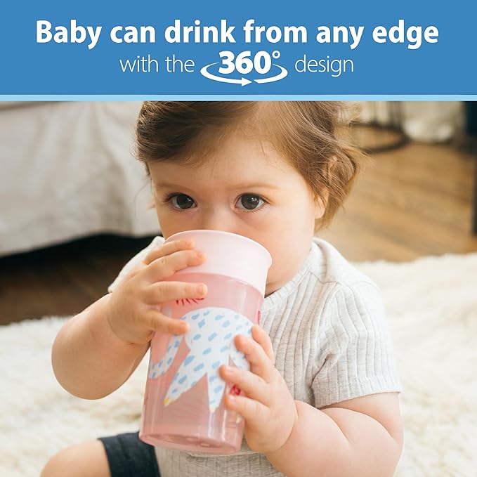 Dr. Brown's Milestones Cheers 360 Spoutless Transition Cup, Travel Friendly and Leak Free Sippy for Babies and Toddlers, Pink Animals, BPA-Free, 10 oz/300 mL, 9m+, 1-Pack