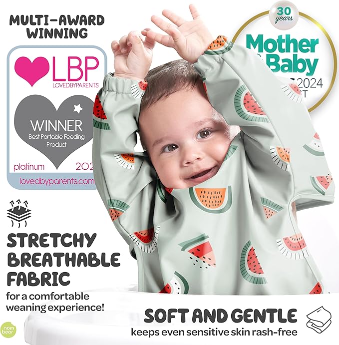Waterproof Smock Baby Bibs for Eating (Boy or Girl 6-24 Months) - Toddler Long Sleeve Bib for Baby Led Weaning