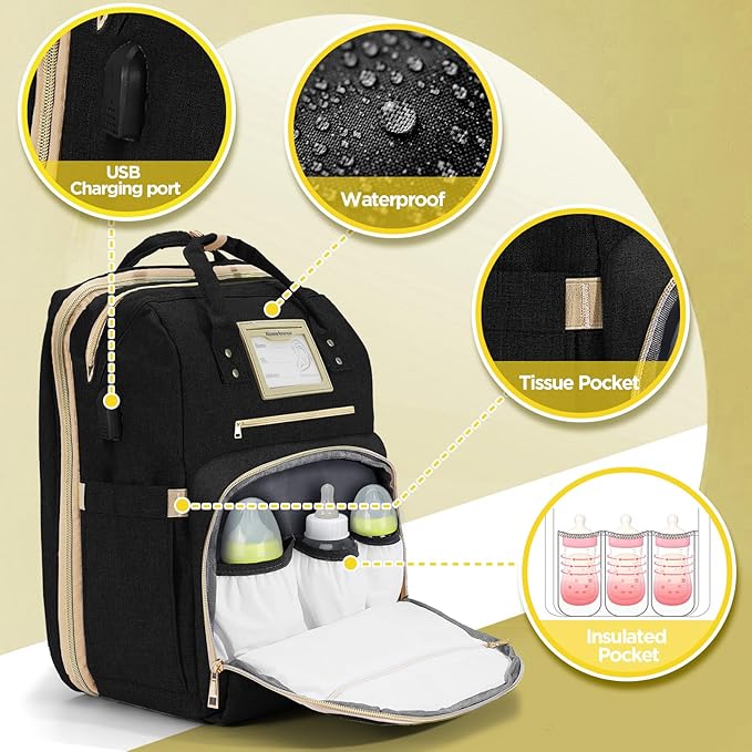 6 in 1 Diaper Bag Backpack with Pad Shower Gifts Travel Bags for Registry Search Boys Girls Bags Newborn Essentials Accessories Stuff Unisex Dad Mom Mens