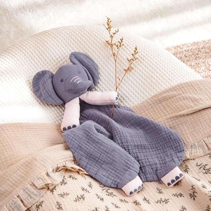lulumoon Muslin Elephant Lovey for Babies: Skin-Friendly Security Blanket for Self-Soothe - Newborn Gift for Baby Shower