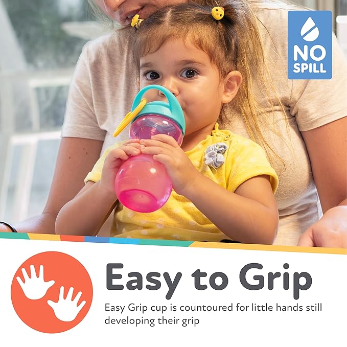 Nuby No-Spill Clik-It Soft Spout Sippy Cup with Carabiner Clip - (3-Pack) 10 oz - Baby Sippy Cup for 6+ Month Old with Easy Grip - Aqua/Pink/Purple