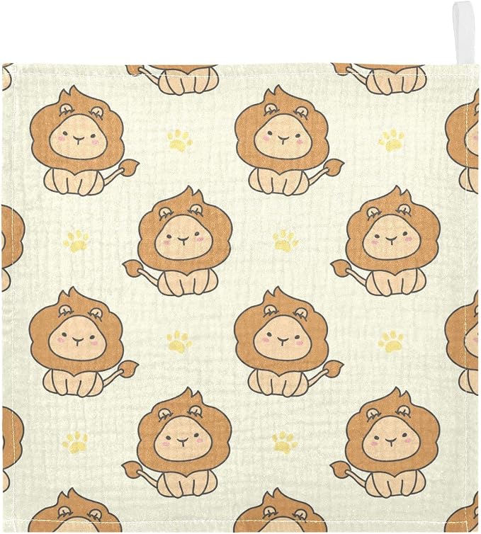 vvfelixl Baby Washcloths Cotton Cute Lion Baby Muslin Washcloths Soft Baby Face Towel for Newborn Infants Baby Wipes, 11.8 X 11.8 Inch, 3 Pack Yellow
