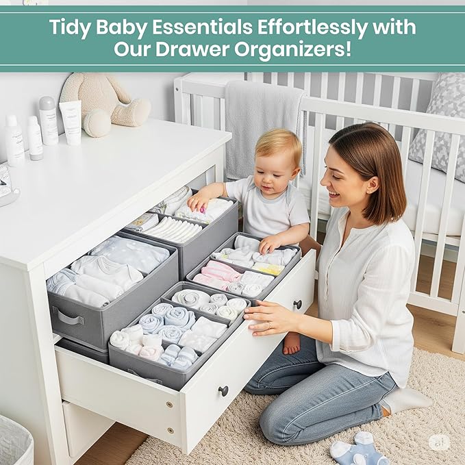 RFAQK 18 Pack Drawer Organizer Clothes-3 Sizes Dresser Organizer for Underwear Closet, Baby Clothes Organizer for Wardrobe-Foldable Fabric Drawer Dividers for Bedroom,Lingerie,Undies,Bra-Grey