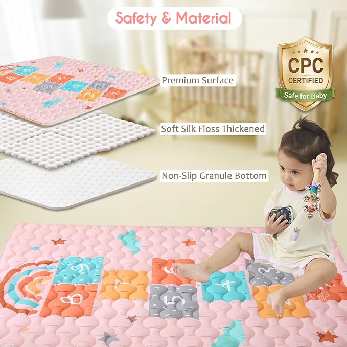 Viviland Baby Mats for Floor, 50x50 Inch Playpen Mat, Thick Playmat for Baby and Toddlers Infants, Non-Slip & Machine Washable, Cloud Hopscotch