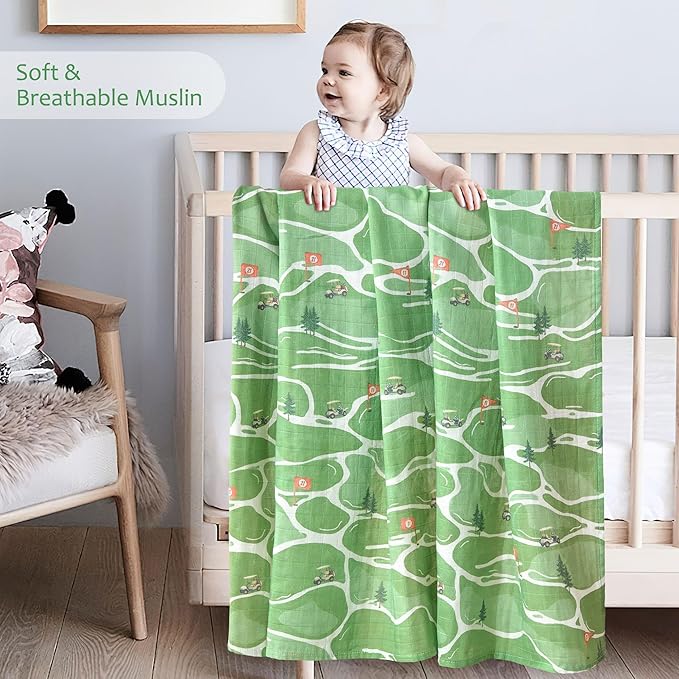Muslin Swaddle Blankets for Newborn, Large 47"x47" Soft Breathable Bamboo Cotton Baby Blanket, Lightweight Receiving Blanket for Boys and Girls, Fairway Walk
