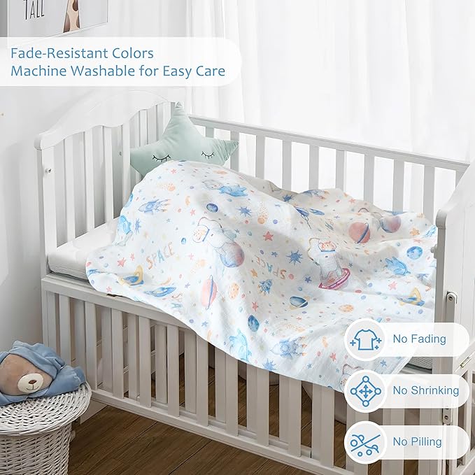 Muslin Swaddle Blankets for Newborn, 4 Pack Large 47"x47" Soft Breathable Bamboo Cotton Baby Blanket, Lightweight Receiving Blanket for Boys and Girls, Little Space Explorer