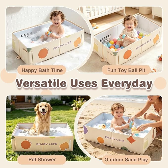 Toddler Bath Tub for Shower, Foldable Baby Bathtub, Portable Kids Bathtub & Collapsible Bathtub for Toddlers 1-8, Infant Newborn, Travel Baby Bath, Bañera para Bebé, White Dot