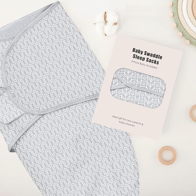 SWEET DOLPHIN 3-Pack Baby Swaddle Sleep Sacks - Newborn Swaddle Blanket with Soft Cotton - Ergonomic Wrap for Boys and Girls, 3-6 Months, Grey