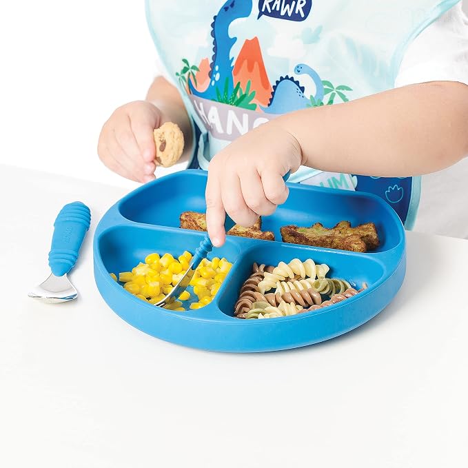 Bumkins Silicone Grip Dish, Suction Plate, Divided Plate, Baby Toddler Plate, BPA Free, Microwave Dishwasher Safe â€“ Dark Blue 1 Count (Pack of 4)