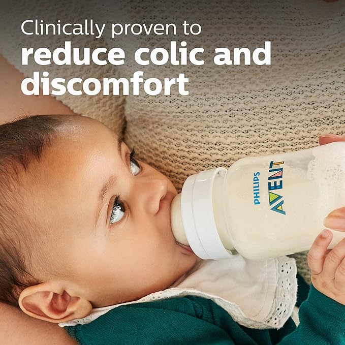 Philips Avent Anti-Colic Baby Bottles, 11oz, with Flow 3 Nipples, 3m+, 4pk, Clear, SCY106/04 (Pack of 6)