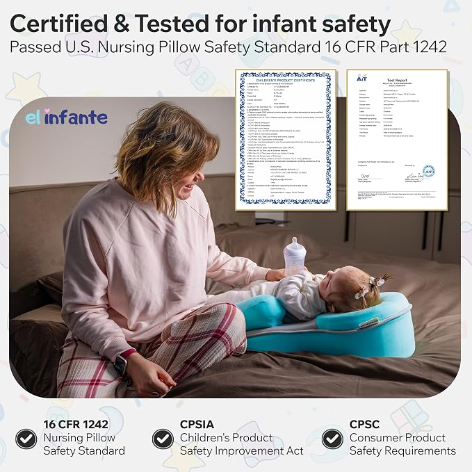 El Infante Baby Feeding Pillow, Nursing Pillow for Bottle Feeding & Breastfeeding Wedge Pillow, Anti-Overflow Baby Lounger Pillow, Reduce Spit-Up, Tummy Time Mat, Infant Support Cushion for Awake Time