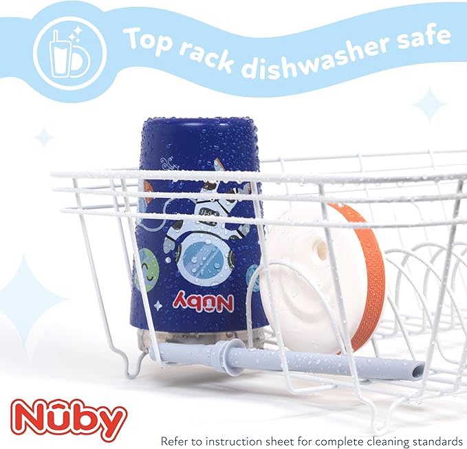 Nuby Thirsty Kids Insulated Toddler Cup with Silicone Flexstraw - 12 oz - Stainless Steel and Leak-Resistant - 18+ Months - Strawberries