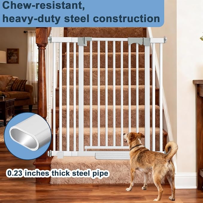 41" Extra Tall Dog/Pet Gate gate for Indoor,Heavy Duty Pressure Mount Baby Gate with Auto-Close & Walk Through,Adjustable Width 30-49.2 Inches, for Stairs, Doorways, Kitchen, White