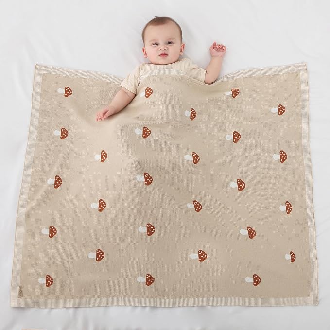 Knitted Baby Blanket for Boys & Girls, 100% Cotton Receiving Swaddle Crib Stroller Blanket for Shower Gift Registry for Newborns, Infants, Toddlers40 x31 Inches