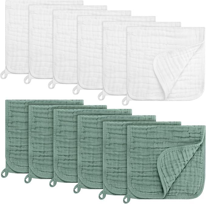 Accmor 12 Pack Muslin Burp Cloths 100% Cotton 20''x10'' Large Extra Soft and Absorbent Baby Burping Cloth for Boys Girls
