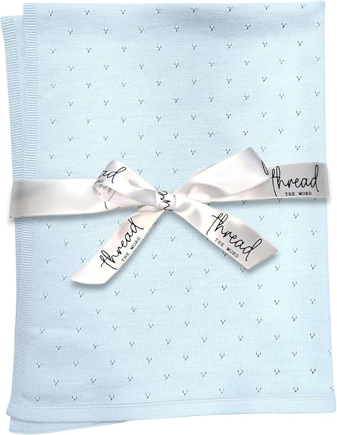 The Heirloom Blanket - 100% Organic Cotton Baby Blanket, American Made, 30x40in - Bassinet, Crib, Stroller - Gift Registry Baby Shower for Newborns and Kids (Baby Blue)