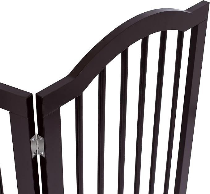INTERNET'S BEST Arched Top Dog Gate | 3 Panel, 36" H Wooden Pet Barrier for Dogs or Cats | Freestanding Folding Room Divider for Doorways, Hallways, Stairs, and Porch | Portable, Extra Wide | Espresso