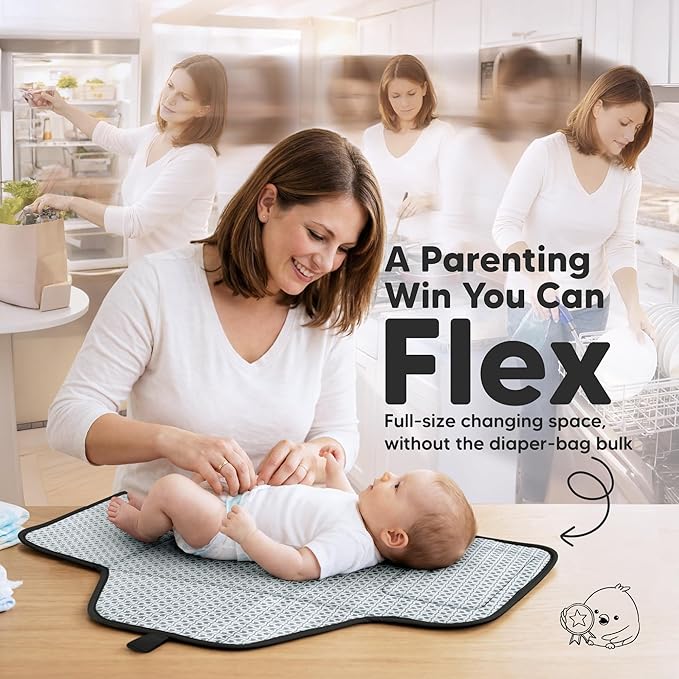KeaBabies Portable Changing Pad for Baby, Travel ??26 x 21 Wipeable, Waterproof, Foldable Baby Diaper Changing Mat for Diaper Bag, Caddy, Car, Bed, Newborn, Compact Changer Mat Station (Black Geo)