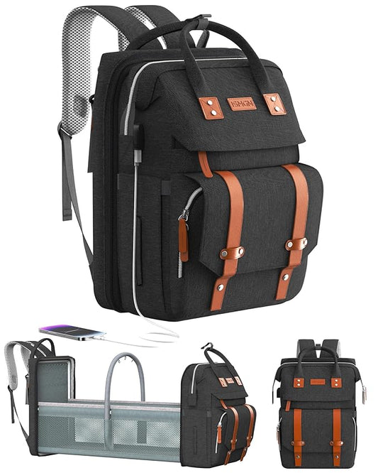 ISMGN Diaper Bag Backpack with Changing Station, Large Diaper Bag, Baby Bag, Black Diaper Bag, Black