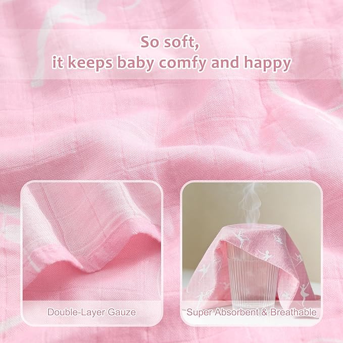 Muslin Swaddle Blankets for Newborn, Large 47"x47" Soft Breathable Bamboo Cotton Baby Blanket, Lightweight Receiving Blanket for Boys and Girls, Happy Movement