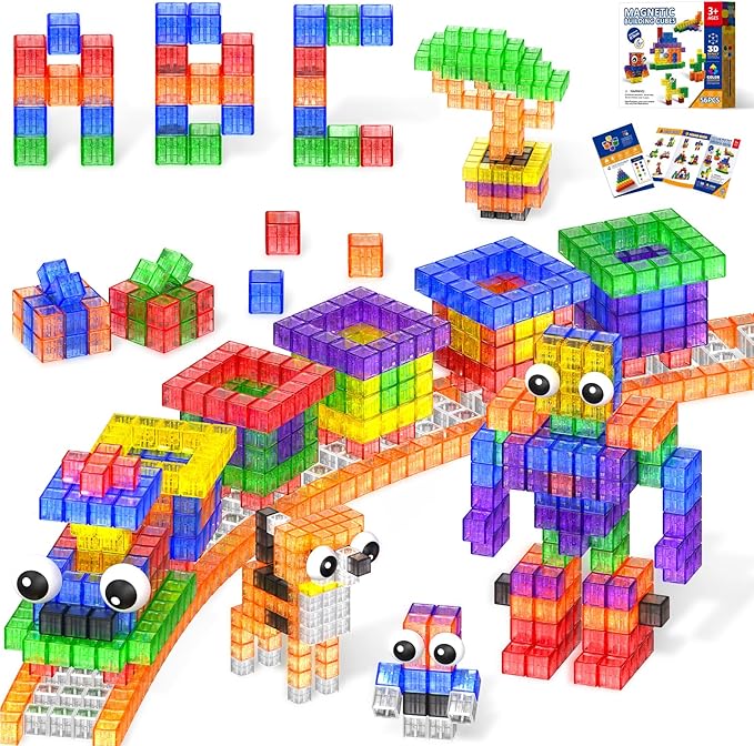 Goody King Large Magnetic Building Blocks with Toy Eyes, Montessori Sensory STEM Magnetic Cubes for Kids, 1''Travel Magnetic Blocks for Toddlers 3 4 5-8+ Year Old Boys Easter Birthday Girls(56PCS)
