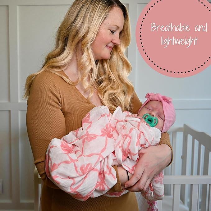 LollyBanks Baby Blanket, 100% Cotton Muslin Swaddle Blankets for Girls, Large 47 x 47 Inches Newborn Blanket, Soft and Breathable Swaddle Blanket, Baby Essentials, Registry (for Pink Lovers 2 Pack)