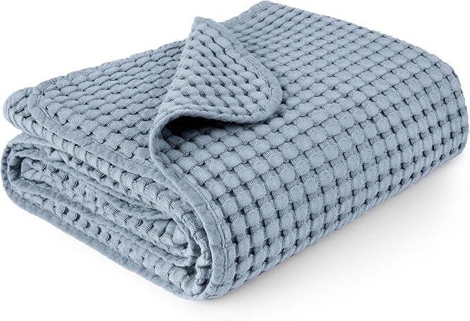 Konssy Waffle Baby Blanket - Soft & Cozy Nursery Swaddle Blanket, Lightweight Toddler Throw for Boys & Girls, Ideal for Wrapping(Blue)