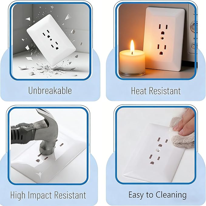 ZEFTV 20 Pack Duplex Outlet Covers Wall Plates 1-Gang Switch Outlet Electrical Cover Plate Unbreakable Thermoplastic Faceplate for Light Receptacle Outlet Switch, Glossy White