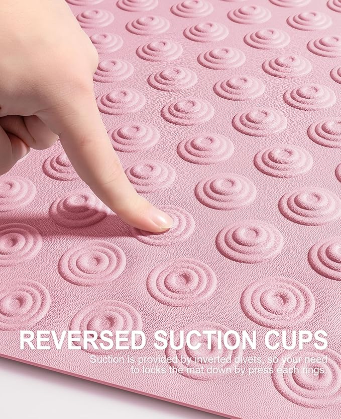 OTHWAY No Suction Cup Bath Mat: 39x16inch Extra Long Bathmat?‚Perfect for Refinished Bathtub Mat?‚Made of Nature Rubber?‚a Blessing for The Elderly and Children (Pink)