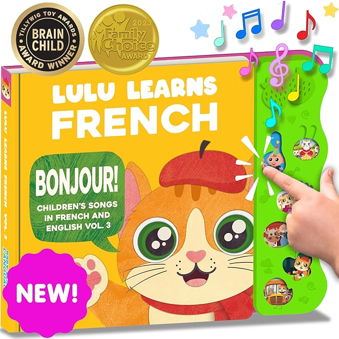 Vol. 3 — Interactive Sound Board Book for Toddlers 1-3, Bilingual English & French Songs & Music, Talking Musical Learning Toy and Gift for Babies & Kids