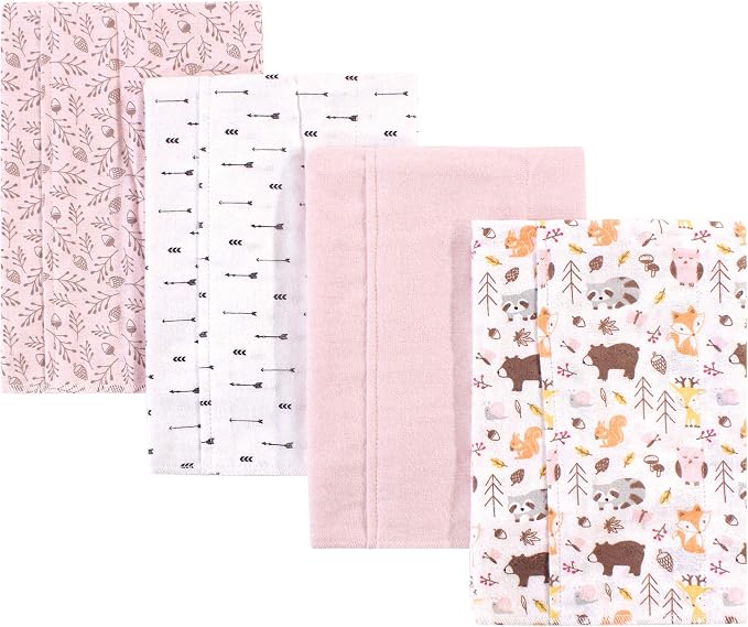 Hudson Baby Cotton Poly Flannel Burp Cloths Multipack, Girl Pinecone 8-Pack, One Size