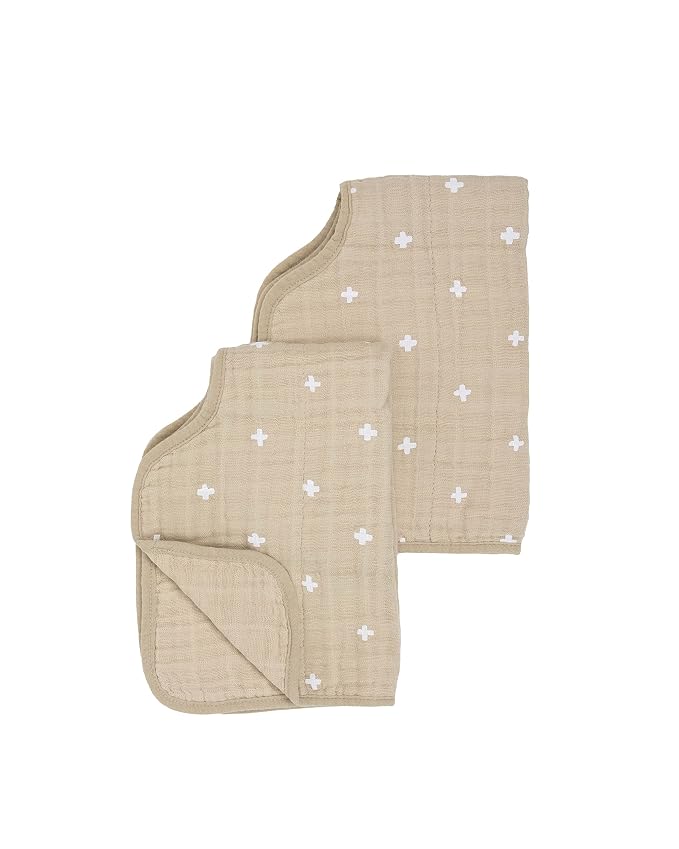 Little Unicorn Ultra-Absorbent Premium Burp Cloth 2 Pack | Soft on Baby's Skin | Larger Size | Ergonomic Design | Set of 2 (Taupe Cross)