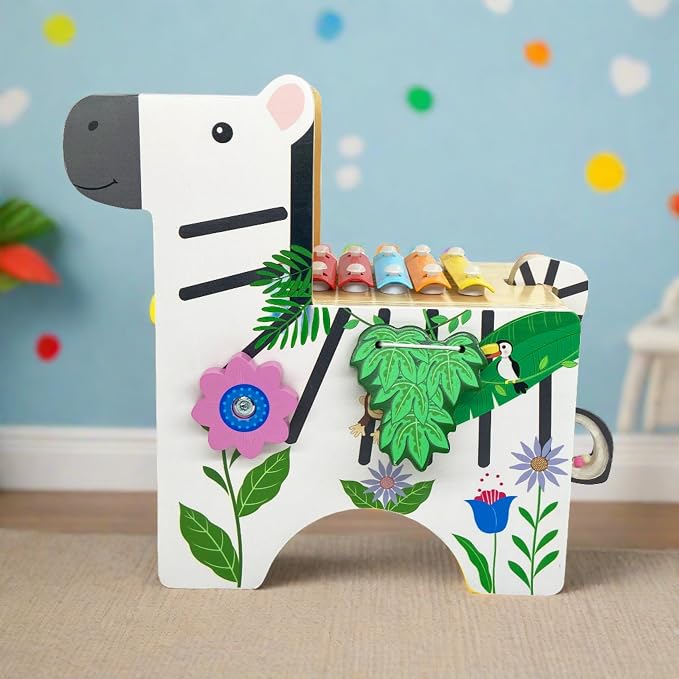 Teamson Kids - Preschool Zebra Wooden Activity Play Center with Xylophone